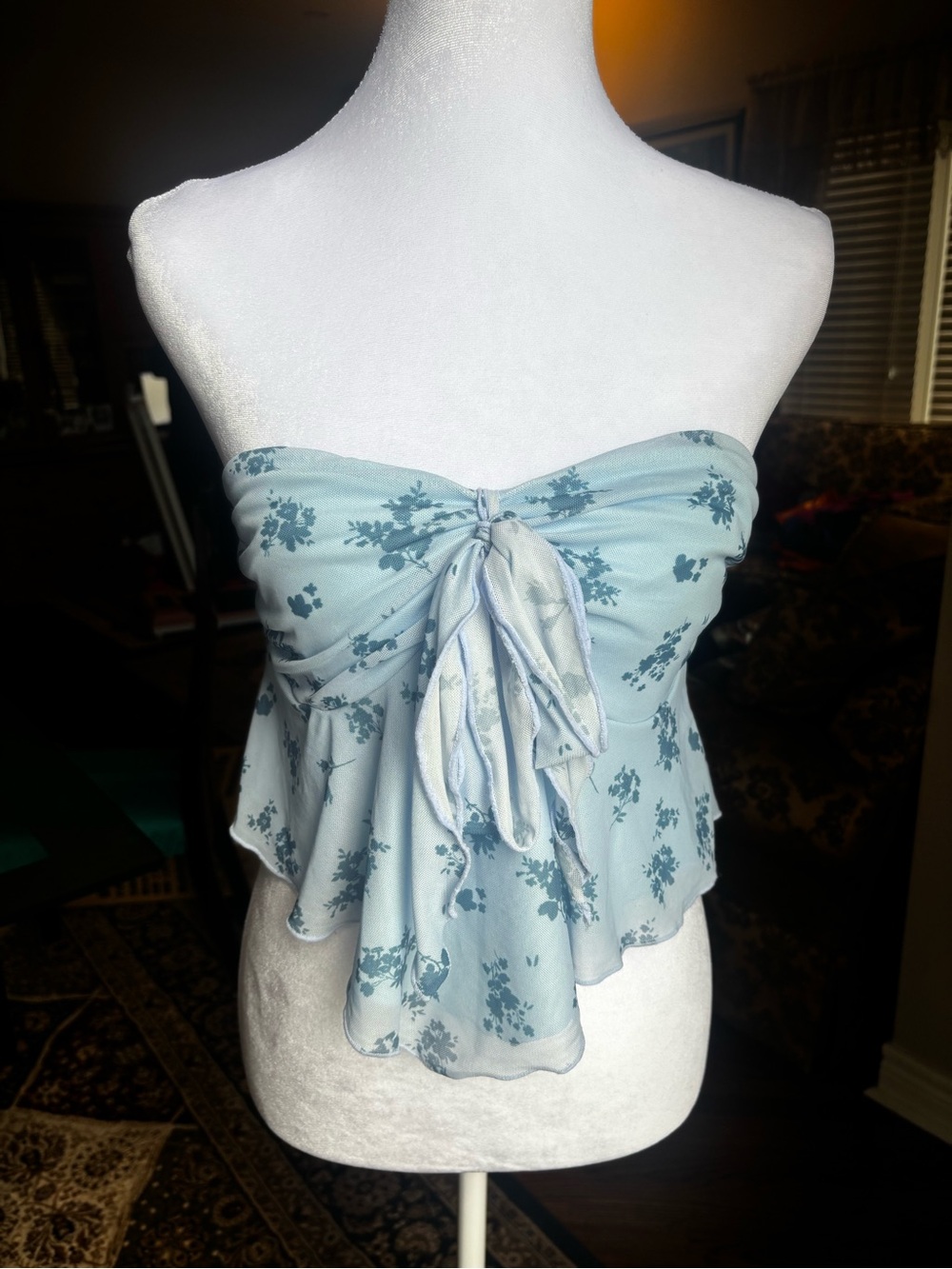 Blue Floral Bandeau Top